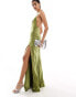 Bardot satin maxi dress with thigh split in khaki