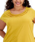 Фото #7 товара Plus Size Stretch Knit Short-Sleeve Cowl-Neck Top