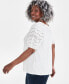 ფოტო #2 პროდუქტის Plus Size Eyelet Puff-Sleeve Split-Neck Cotton Top, Created for Macy's