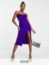 Vesper Petite cami strap cut out waist midaxi dress with thigh split in purple