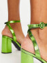 RAID Wide Fit Wink block heel sandals in green metallic - exclusive to ASOS