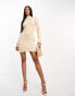 Simmi high neck mini jumper dress in beige geo print