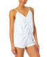 Фото #3 товара Juniors' V-Neck Front-Cinch Sleeveless Romper, Created for Macy's