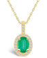 ფოტო #1 პროდუქტის Emerald (1-1/5 Ct. t.w.) and Diamond (1/4 Ct. t.w.) Halo Pendant Necklace