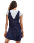 Monki pinafore mini dress in navy check pinstripe темно-синий клетчатый, XS - EU 34-36 - фото #3