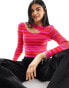 ONLY long sleeve knitted top with splice detail in pink and red stripe