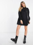 Miss Selfridge poplin frill detail shirt dress in black