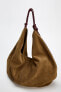 SPLIT LEATHER SHOULDER BAG WITH CORD STRAP