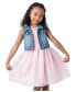 ფოტო #1 პროდუქტის Toddler & Little Girls Denim Vest and Embroidered Dress Outfit, 2 PC