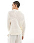 ASOS DESIGN knitted crochet notch neck polo in ecru with floral embroidery XS - Chest 36 - фото #2