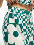 Фото #3 товара ASOS DESIGN Petite exclusive viscose floral checkerboard shirt & trouser pyjama set in green