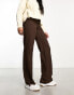 Pull&Bear high waisted tailored straight leg trouser with front seam in chocolate brown Коричневый, 2XL - EU 44 - фото #4