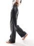 Фото #5 товара Vero Moda leather look wide leg dad trouser in black with contrast white stitching