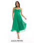 ASOS DESIGN Petite pleated bodice strappy pleat midi dress in green