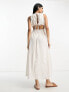 ASOS DESIGN cotton high neck gathered maxi dress in ecru