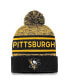 ფოტო #1 პროდუქტის Men's Black, Gold Pittsburgh Penguins Authentic Pro Cuffed Knit Hat with Pom