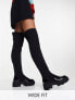 ASOS DESIGN Wide Fit Kimmy flat chunky over the knee boots in black