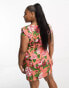 ASOS DESIGN Curve mini button through twill dress with cup detail in bloom floral print