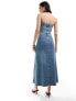 Mango bandeau denim midi dress in light blue