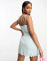 The Frolic tie shoulder cami mini dress with cup detail in sky blue lace