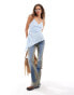 Reclaimed Vintage longline top with asymmetric hem with lace panels in baby blue BLAU, 38 - фото #2