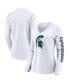 ფოტო #1 პროდუქტის Women's White Michigan State Spartans Logo and Script 2-Hit Long Sleeve V-Neck T-shirt