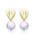 Sterling Silver 14k Yellow Gold Plated with White Coin Freshwater Pearl Raindrop Double Dangle Drop Earrings
