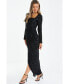 Women's Long Sleeve Sequin Wrap Evening Dress