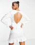 Blume Bridal satin spot mini dress with bow back in white