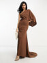 Фото #1 товара ASOS DESIGN one shoulder premium draped maxi dress with train detail in chocolate brown