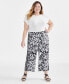 ფოტო #1 პროდუქტის Plus Size Linen-Blend Printed Wide-Leg Cropped Pants, Created for Macy's