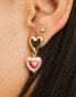 Фото #2 товара DesignB London heart stud earrings with pearl detail in gold