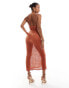 Фото #3 товара ASOS DESIGN textured maxi dress with quartz neck trim detail in rust