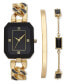 Фото #1 товара Women's Black & Gold-Tone Link Bracelet Watch 26mm Set, Created for Macy's