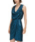 Фото #6 товара Women's Cowlneck Sleeveless Faux-Wrap Sequin Dress