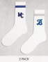 ASOS DESIGN 2 pack logo socks in white