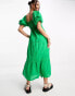 Фото #3 товара New Look shirred puff sleeve tiered dobby midi dress in bright green