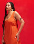 ASOS DESIGN Curve scoop neck raw edge bias maxi dress in burnt orange