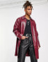 Фото #4 товара ASOS DESIGN faux leather snake trench coat in burgundy