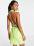 ASOS DESIGN wrap neck drape mini dress in lime green PU