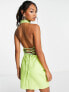 Фото #7 товара ASOS DESIGN wrap neck drape mini dress in lime green PU