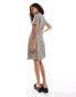 Monki button through mini dress with v neck in wave print