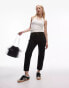 Topshop Petite cropped mid rise straight jeans with raw hems in black Черный, W32 L28 - фото #1