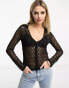 Stradivarius slim fit lace shirt in black