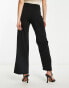 River Island wide leg tailored trouser with button detail in black Черный, 40 - фото #2