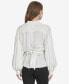 ფოტო #2 პროდუქტის Women's Tie-Waist Balloon-Sleeve Peplum Top