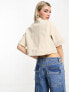 Noisy May cropped boxy denim jacket in ecru