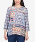 ფოტო #1 პროდუქტის Petite Autumn Weekend Printed Patchwork Split Neck Top