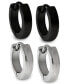 ფოტო #1 პროდუქტის Sutton Stainless Steel and Black Huggie Earrings Set Of 2 Pairs