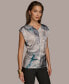 ფოტო #1 პროდუქტის Donna Karan Women's Printed Cap-Sleeve V-Neck Blouse